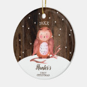 Owl Woodland Gepersonaliseerde Baby's Eerste Kerst Keramisch Ornament (Links)