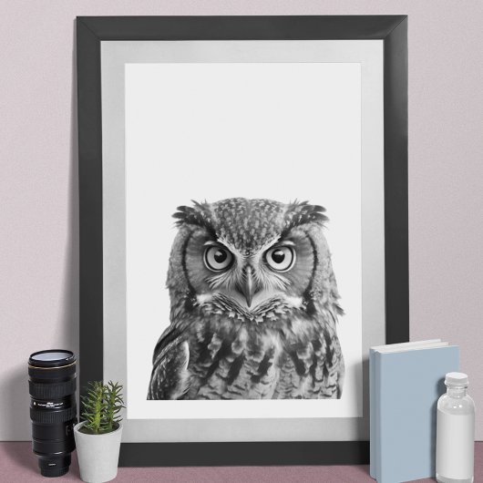 Owl Woodland Modern Portret zwart wit Poster
