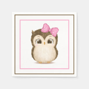 Owl Woodland Waterverf Pink Cute Servet