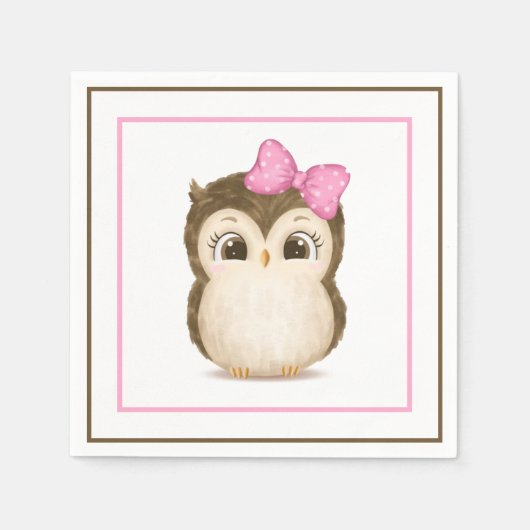 Owl Woodland Waterverf Pink Cute Servet (Voorkant)