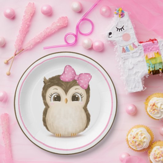 Owl Woodland Waterverf Roze Papieren Bordje (Feest)
