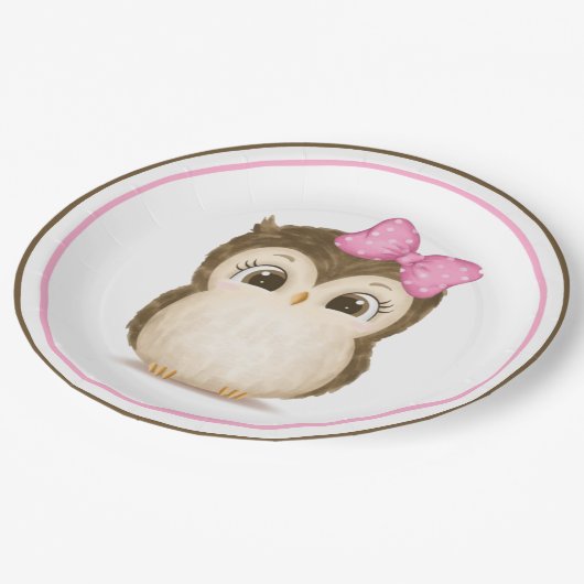 Owl Woodland Waterverf Roze Papieren Bordje (Gekanteld)