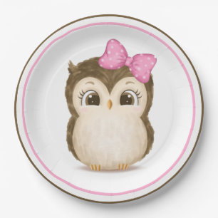 Owl Woodland Waterverf Roze Papieren Bordje