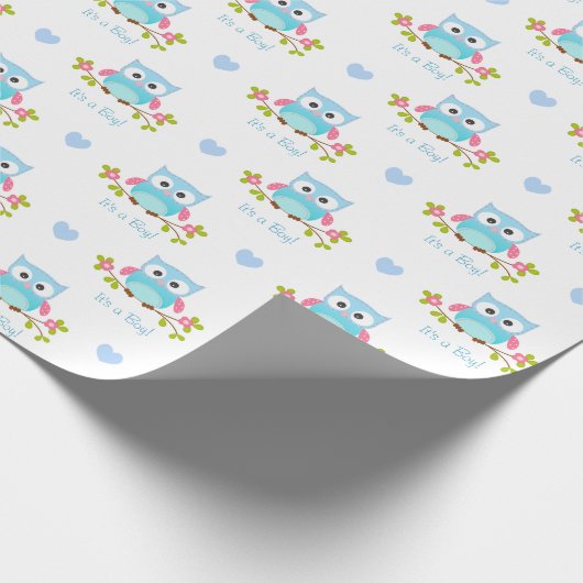 Owl Wrapping Paper Baby Boy Blue Het is een jongen Cadeaupapier (Hoek)