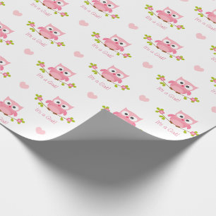 Owl Wrapping Paper Baby Girl Roze Het is een meisj Cadeaupapier