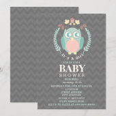 Owl Wreath Baby shower - Girl Kaart (Voorkant / Achterkant)