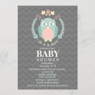 Owl Wreath Baby shower - Girl Kaart
