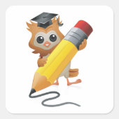 Owl Writing Vierkante Sticker (Voorkant)