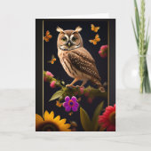 Owl Yellow Butterflies Floral Illustration Bedankkaart (Voorkant)
