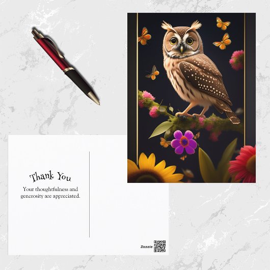 Owl Yellow Butterflies Floral Illustration Briefkaart