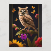 Owl Yellow Butterflies Floral Illustration Briefkaart (Voorkant)