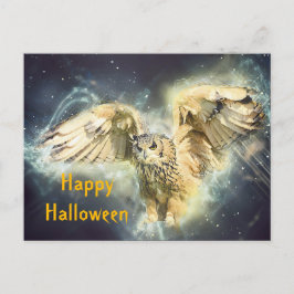 Owl Yellow Wings Spread Graphic Halloween Briefkaart