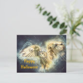 Owl Yellow Wings Spread Graphic Halloween Briefkaart (Staand voorkant)
