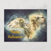 Owl Yellow Wings Spread Graphic Halloween Briefkaart (Voorkant)