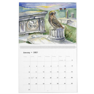 Owl zodiac fantasy waterverven kalender