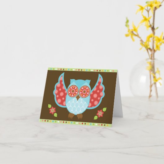 OwlBoheme Blu Notecard Kaart (Gele Bloem)
