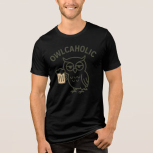 Owlcaholic Owl & Beer Funny Tri-Blend T-shirt