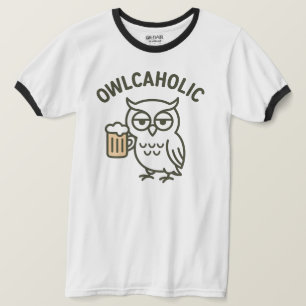 Owlcaholic Owl Beer Lover Ringer T-shirt