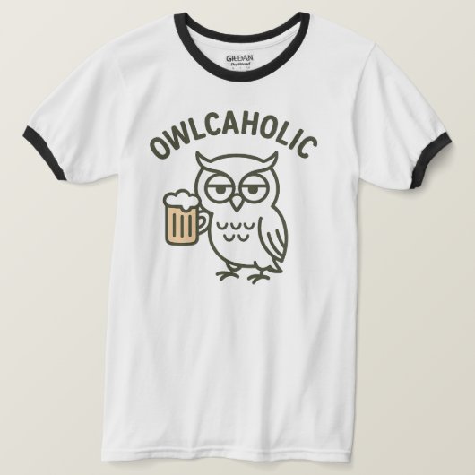 Owlcaholic Owl Beer Lover Ringer T-shirt (Design voorkant)