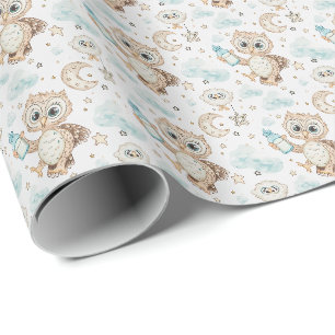 Owlet Schattigee Baby Pastel Waterverf Patroon Cadeaupapier