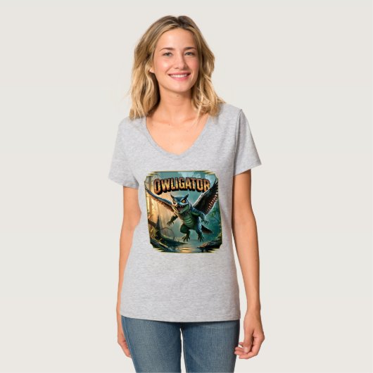 Owligator Illustration – Owl Alligator Funny Scary T-shirt (Voorkant volledig)