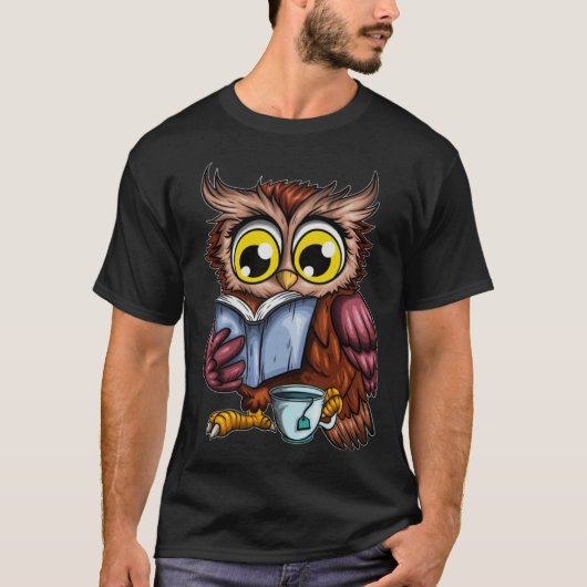 Owls Book Newspaper Crime Novel Hot Tea Cup Owl Re T-shirt (Voorkant)