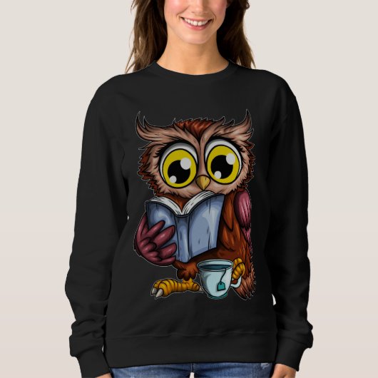 Owls Book Newspaper Crime Novel Hot Tea Cup Owl Re Trui (Voorkant)