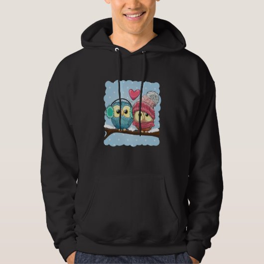 Owls in Love Cute Winter for Valentine's Day Hoodie (Voorkant)