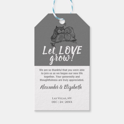 Owls Love Let Love Grow Weduwsgunst Cadeaulabel (Voorkant)
