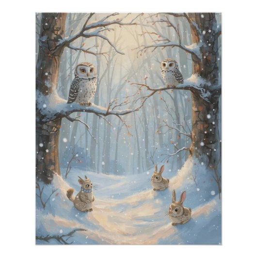 Owls, Rabbits, and Woodland in the Snow Poster (Voorkant)