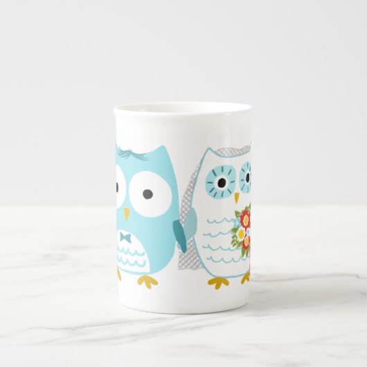 Owls Wedding Bride and Groom Cute Pas getrouwd Cou Porselein Kop (Voorkant)