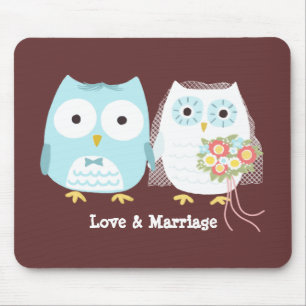 Owls Wedding Bride and Groom Cute Passen getrouwd Muismat