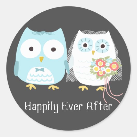 Owls Wedding Bride and Groom Cute Passen getrouwd Ronde Sticker (Voorkant)