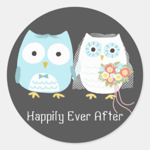 Owls Wedding Bride and Groom Cute Passen getrouwd Ronde Sticker