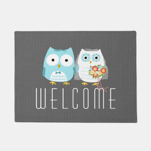 Owls Wedding Couple | Cute Bride en Groom Custom Deurmat (Voorkant)