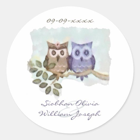 Owls Wedding Ronde Sticker (Voorkant)
