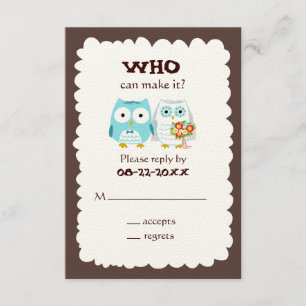 Owls Wedding RSVP - Cute Bride and Groom Kaartje