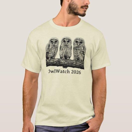 OwlWatch 2026 - Drie op een tak T-shirt (Voorkant)