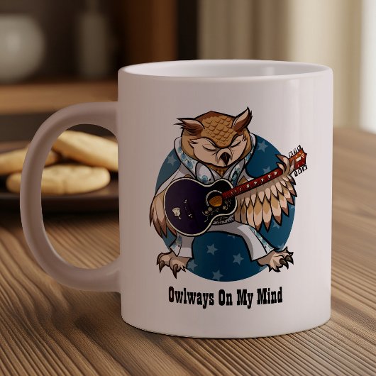Owlways On My Mind Rock & Roll Guitar Owl Cartoon Grote Koffiekop