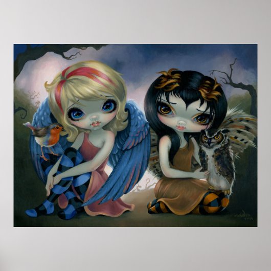 Owlyn en Robyn - Owl Fairy Art - Druk grote oogkun Poster (Voorkant)