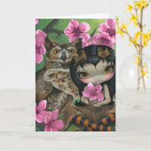 "Owlyn in de Lente" Wenskaart Kaart (Gele Bloem)