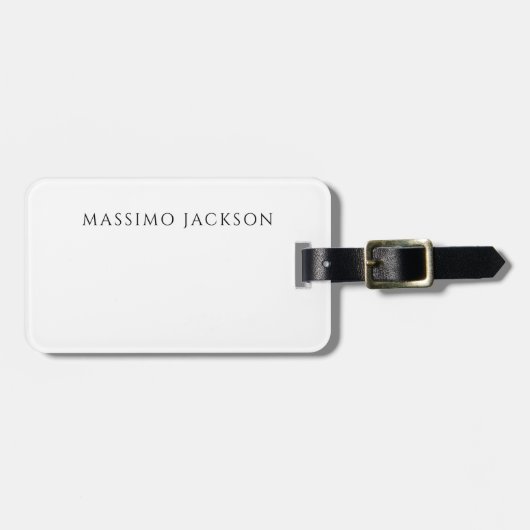 Own Name Calligraphy Chic Plain Simple Black White Bagagelabel (Voorkant horizontaal)