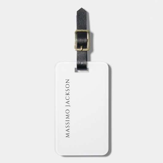 Own Name Calligraphy Chic Plain Simple Black White Bagagelabel (Voorkant verticaal)