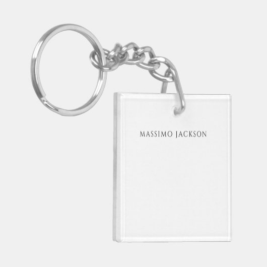 Own Name Calligraphy Chic Plain Simple Black White Sleutelhanger (Voorkant Links)