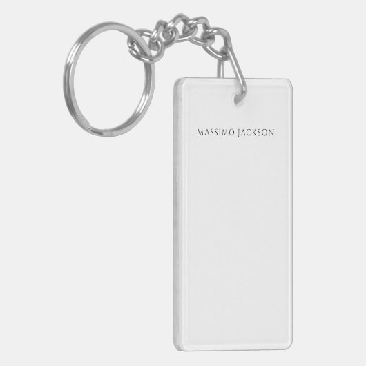 Own Name Calligraphy Chic Plain Simple Black White Sleutelhanger (Voorkant Links)