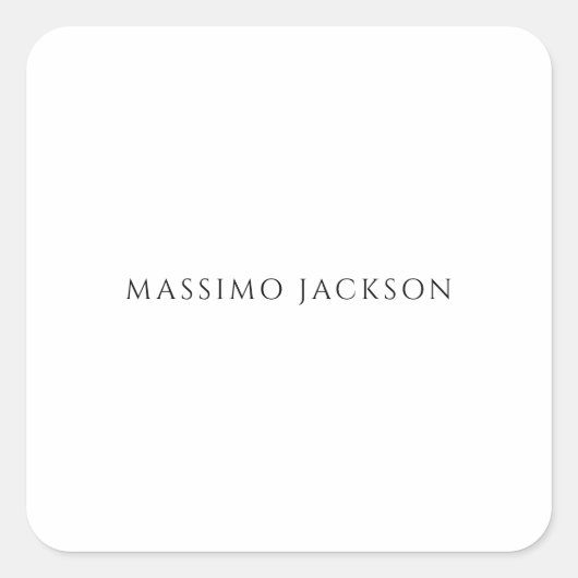 Own Name Calligraphy Chic Plain Simple Black White Vierkante Sticker (Voorkant)