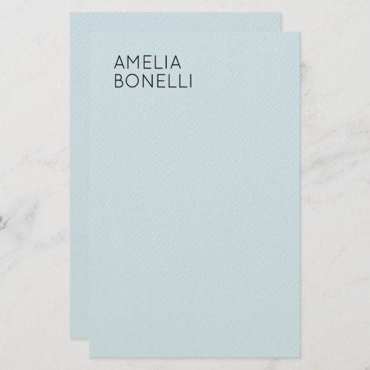 Own Name Modern Minimalist Professional Plain Blue Briefpapier (Voorkant / Achterkant)