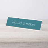 Own Name Plain Dark Teal Color Personalized Custom Bureau Naambordje (Voorkant)