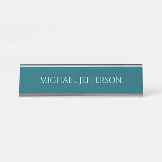 Own Name Plain Dark Teal Color Personalized Custom Bureau Naambordje (Voorkant)