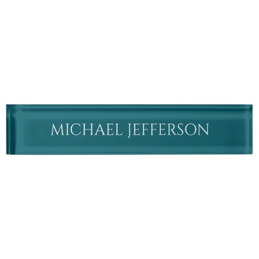 Own Name Plain Dark Teal Color Personalized Custom Naambordje (Voorkant)